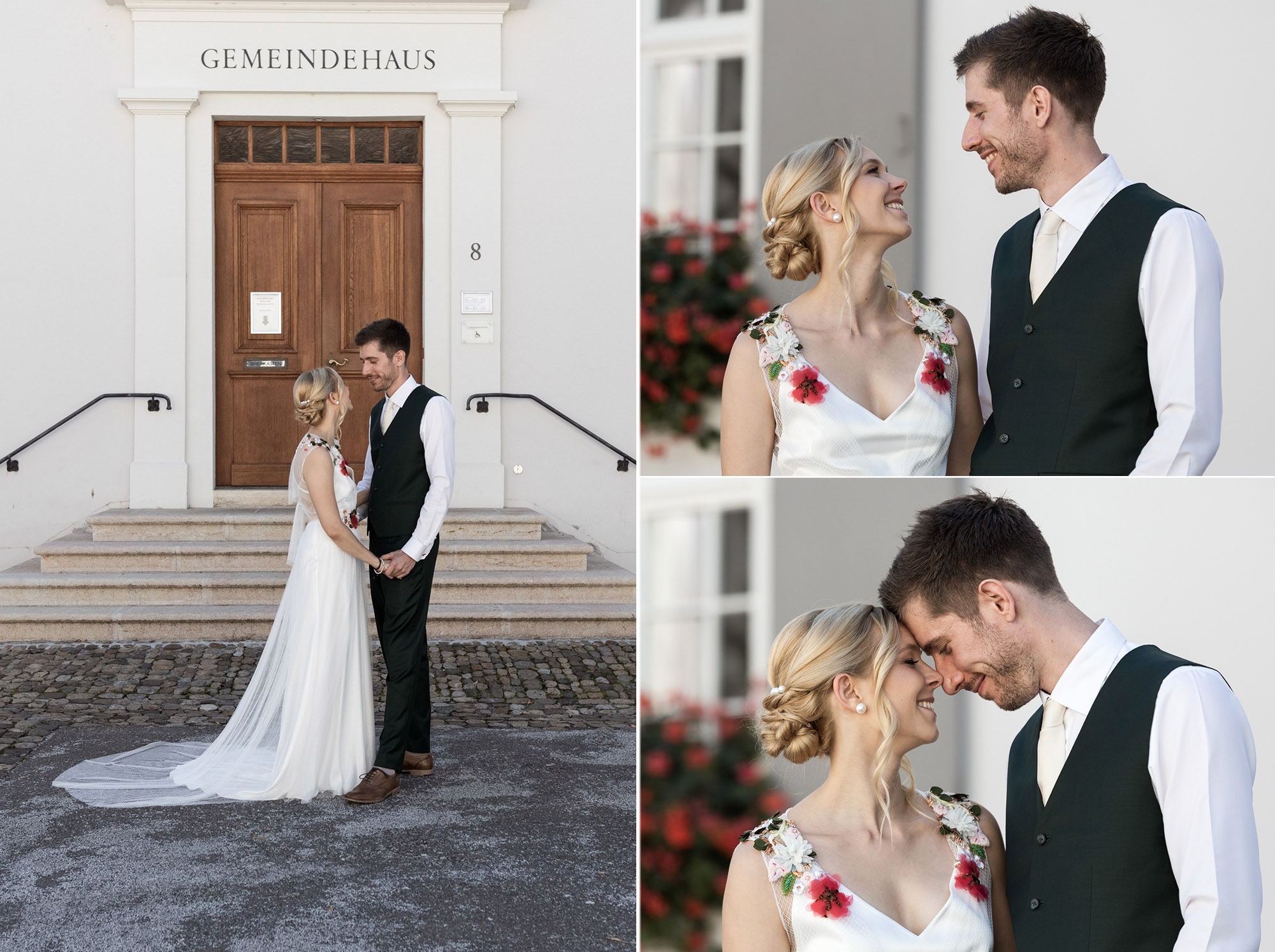 Brautpaar Fotoshooting auf dem Dom Platz in Arlesheim
