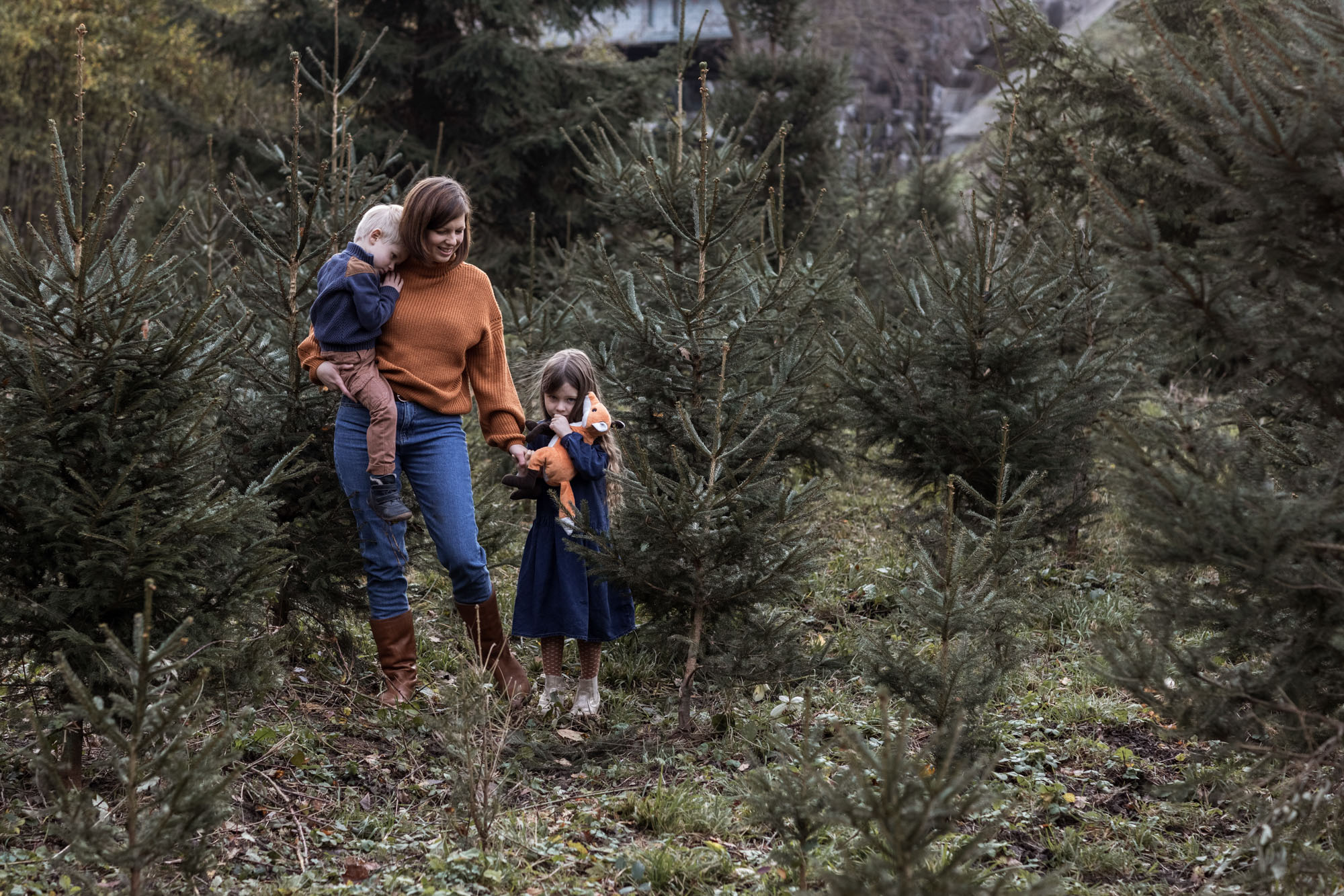 weihnachtliches Familien Fotoshooting in einem Tannenwald - Fotograf Nicole.Gallery aus Basel